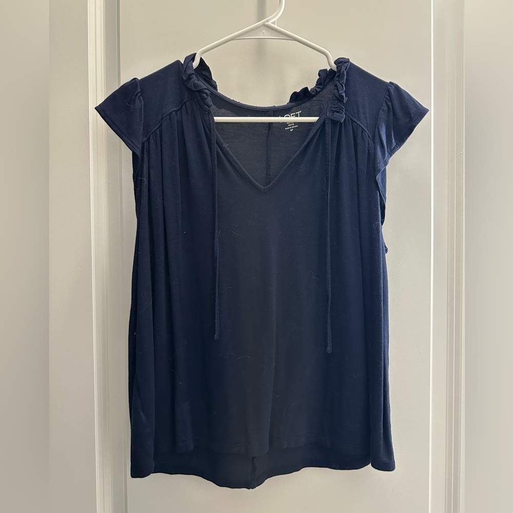 LOFT Blue Ruffled Cap Sleeve Blouse XS